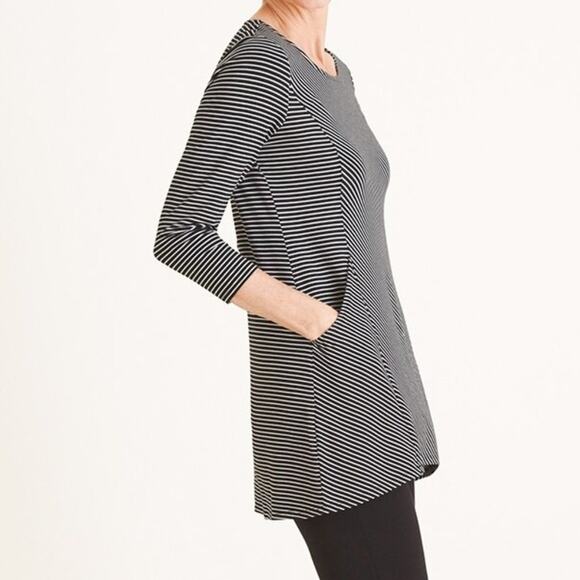 Chico's Striped Pocket Tunic Size 1 | Medium Black White - Picture 1 of 7